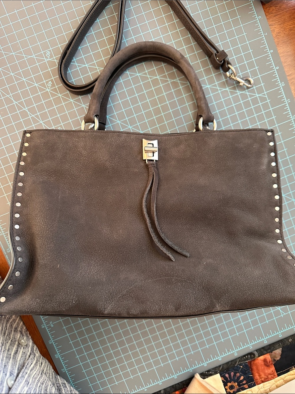 Rebecca Minkoff Black suede  Stud-Trimmed Women's Leather Tote
